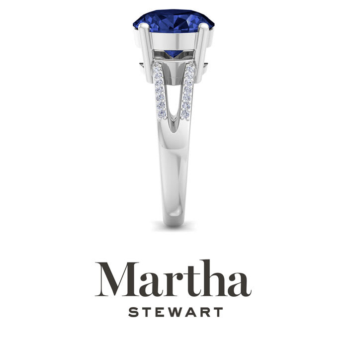 Martha Stewart 4 1/2 Carat Oval Shape Sapphire and Lab Grown Diamond Ring In Sterling Silver