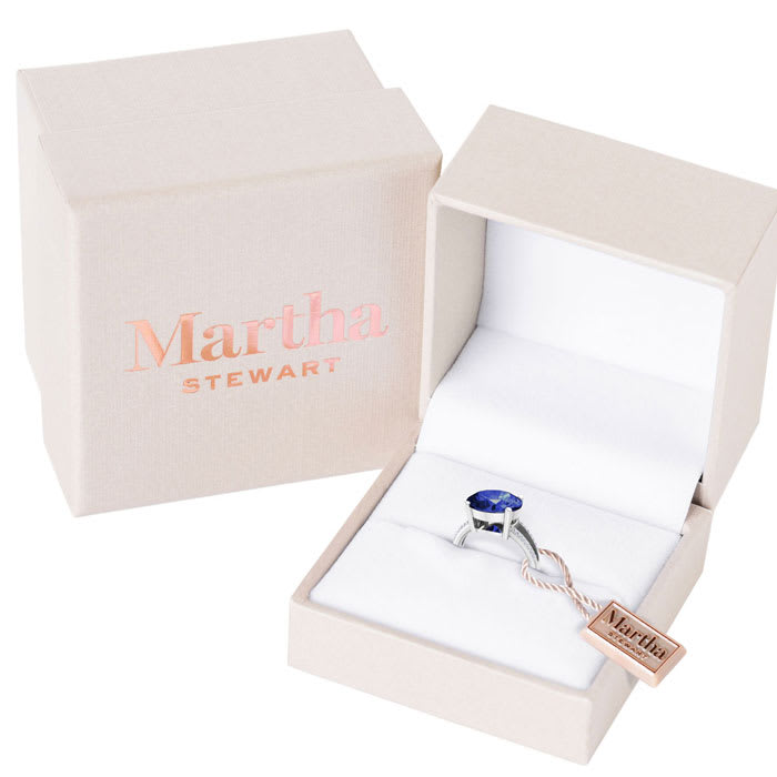 Martha Stewart 4 1/2 Carat Oval Shape Sapphire and Lab Grown Diamond Ring In Sterling Silver