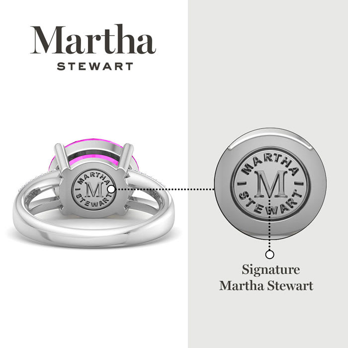 Martha Stewart 4 1/2 Carat Oval Shape Pink Sapphire and Lab Grown Diamond Ring In Sterling Silver