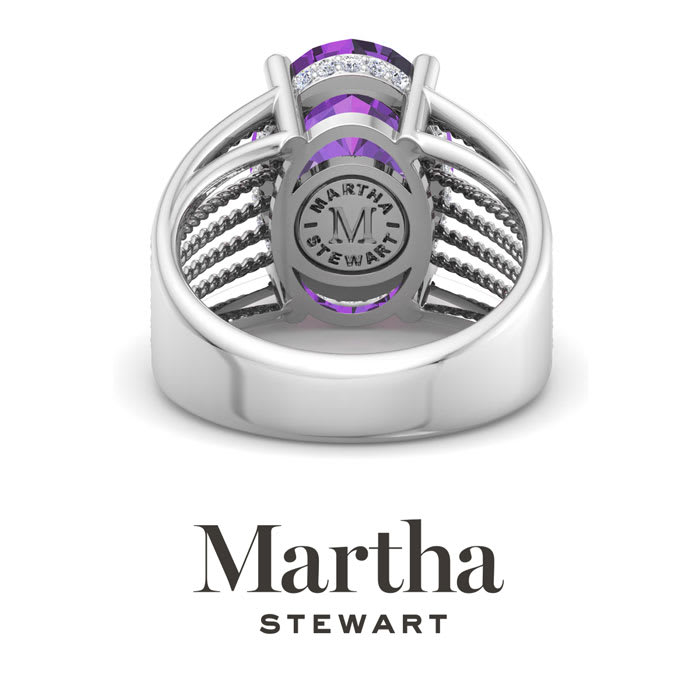 Martha Stewart 6 3/4 Carat Oval Shape Amethyst and Lab Grown Diamond Hidden Halo Ring In Sterling Silver