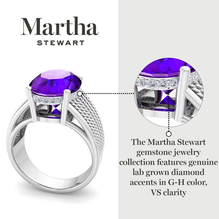 Martha Stewart 6 3/4 Carat Oval Shape Amethyst and Lab Grown Diamond Hidden Halo Ring In Sterling Silver