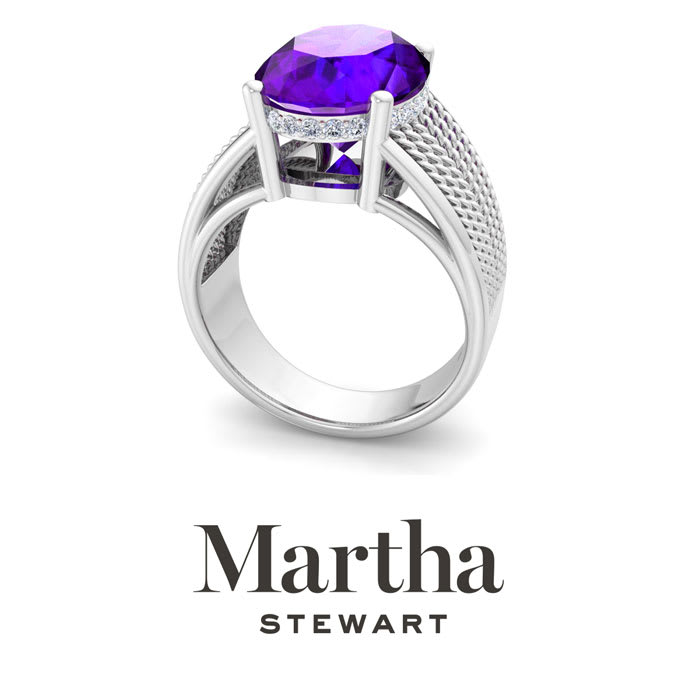 Martha Stewart 6 3/4 Carat Oval Shape Amethyst and Lab Grown Diamond Hidden Halo Ring In Sterling Silver
