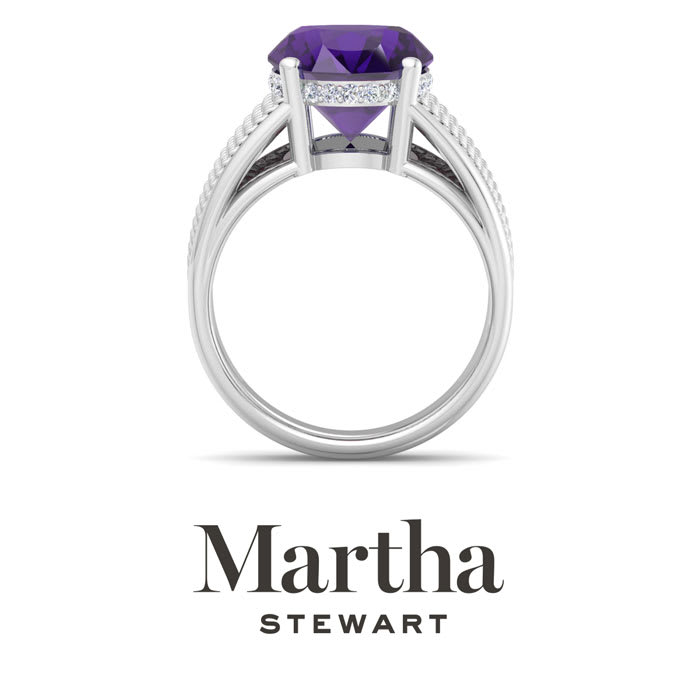 Martha Stewart 6 3/4 Carat Oval Shape Amethyst and Lab Grown Diamond Hidden Halo Ring In Sterling Silver
