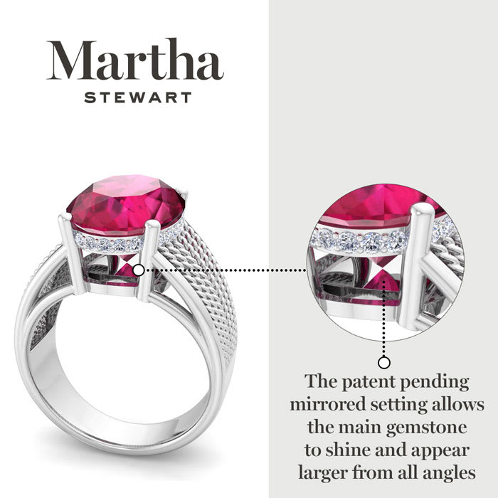 Martha Stewart 6 3/4 Carat Oval Shape Ruby and Lab Grown Diamond Hidden Halo Ring In Sterling Silver