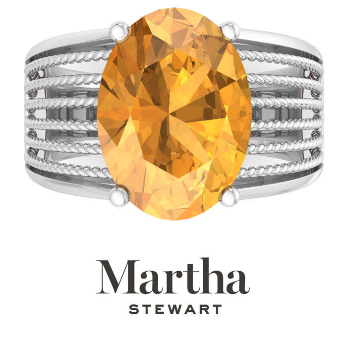 Martha Stewart 6 3/4 Carat Oval Shape Citrine and Lab Grown Diamond Hidden Halo Ring In Sterling Silver