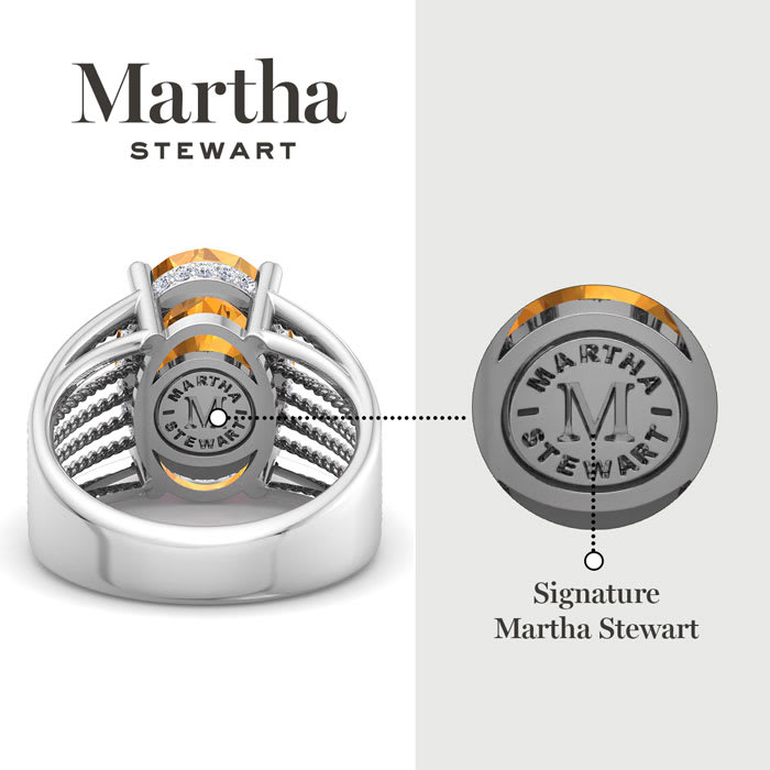 Martha Stewart 6 3/4 Carat Oval Shape Citrine and Lab Grown Diamond Hidden Halo Ring In Sterling Silver