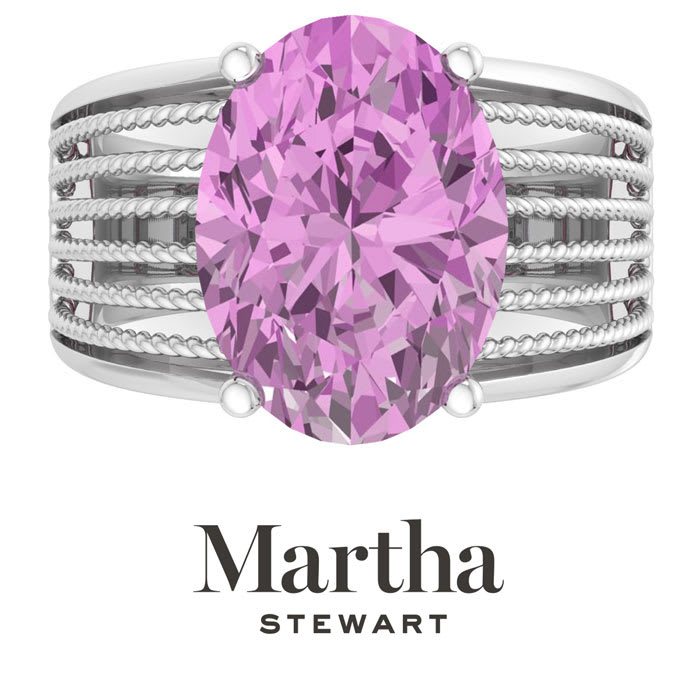 Martha Stewart 6 3/4 Carat Oval Shape Pink Sapphire and Lab Grown Diamond Hidden Halo Ring In Sterling Silver