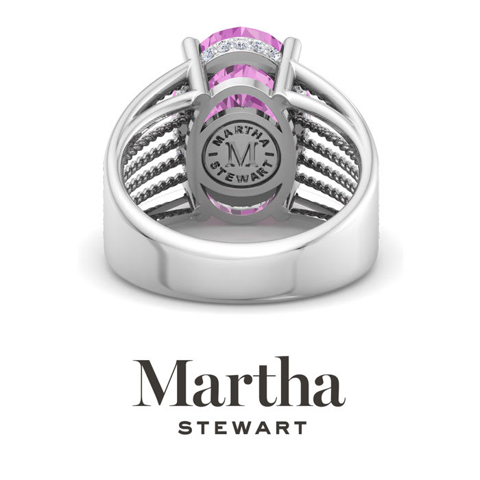 Martha Stewart 6 3/4 Carat Oval Shape Pink Sapphire and Lab Grown Diamond Hidden Halo Ring In Sterling Silver