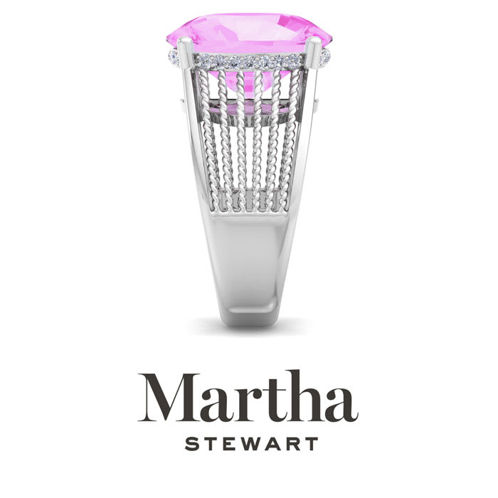 Martha Stewart 6 3/4 Carat Oval Shape Pink Sapphire and Lab Grown Diamond Hidden Halo Ring In Sterling Silver