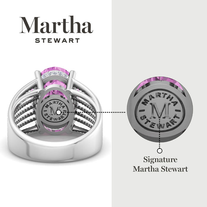 Martha Stewart 6 3/4 Carat Oval Shape Pink Sapphire and Lab Grown Diamond Hidden Halo Ring In Sterling Silver