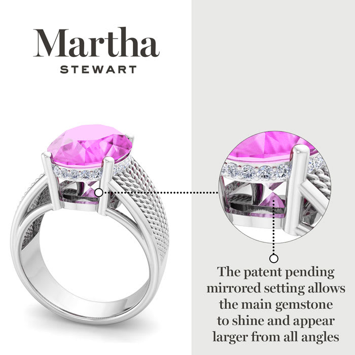 Martha Stewart 6 3/4 Carat Oval Shape Pink Sapphire and Lab Grown Diamond Hidden Halo Ring In Sterling Silver