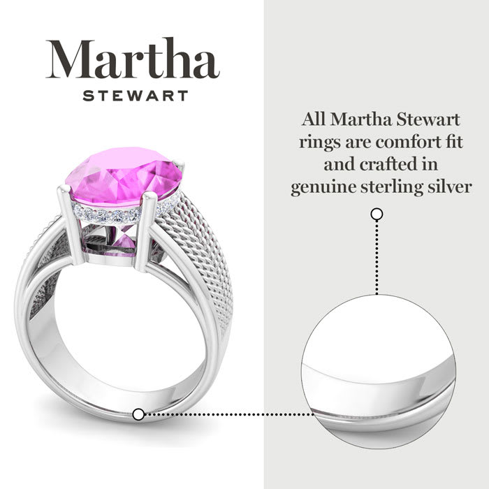 Martha Stewart 6 3/4 Carat Oval Shape Pink Sapphire and Lab Grown Diamond Hidden Halo Ring In Sterling Silver
