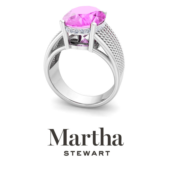 Martha Stewart 6 3/4 Carat Oval Shape Pink Sapphire and Lab Grown Diamond Hidden Halo Ring In Sterling Silver