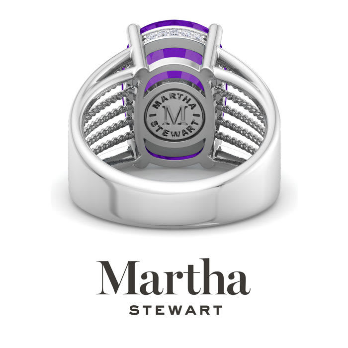 Martha Stewart 10 1/4 Carat Cushion Cut Amethyst and Lab Grown Diamond Hidden Halo Ring In Sterling Silver