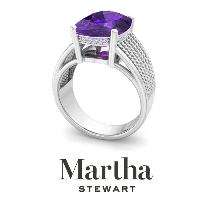 Martha Stewart 10 1/4 Carat Cushion Cut Amethyst and Lab Grown Diamond Hidden Halo Ring In Sterling Silver