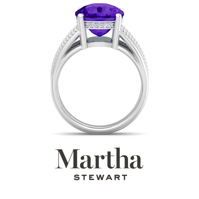 Martha Stewart 10 1/4 Carat Cushion Cut Amethyst and Lab Grown Diamond Hidden Halo Ring In Sterling Silver