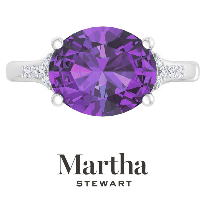 Martha Stewart 4 1/2 Carat Oval Shape Amethyst and Lab Grown Diamond Ring In Sterling Silver