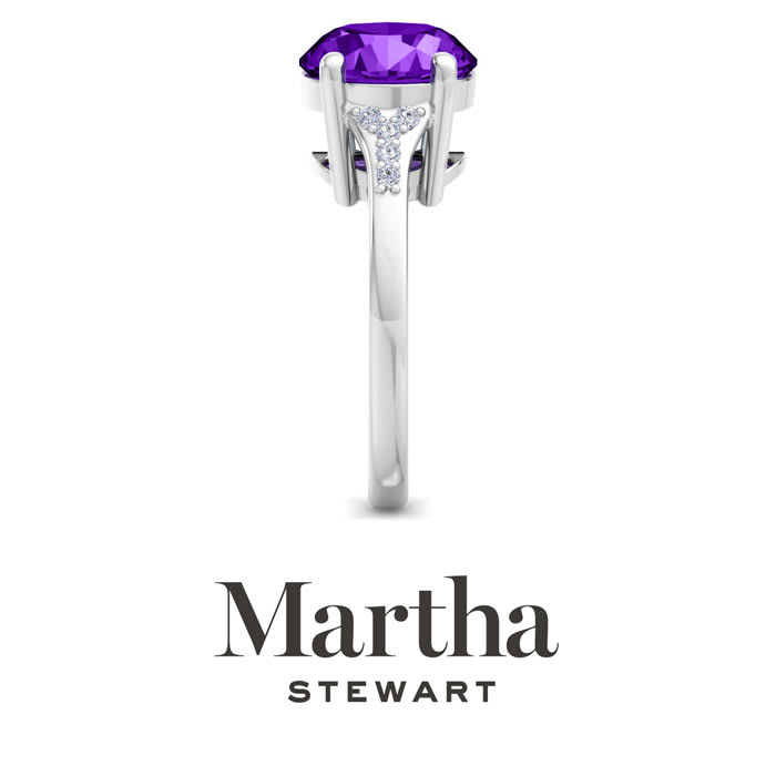 Martha Stewart 4 1/2 Carat Oval Shape Amethyst and Lab Grown Diamond Ring In Sterling Silver