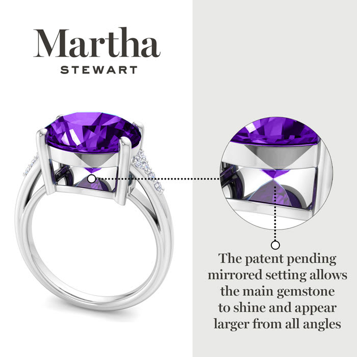 Martha Stewart 4 1/2 Carat Oval Shape Amethyst and Lab Grown Diamond Ring In Sterling Silver