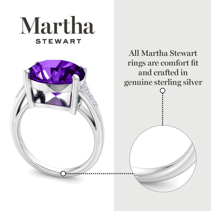 Martha Stewart 4 1/2 Carat Oval Shape Amethyst and Lab Grown Diamond Ring In Sterling Silver
