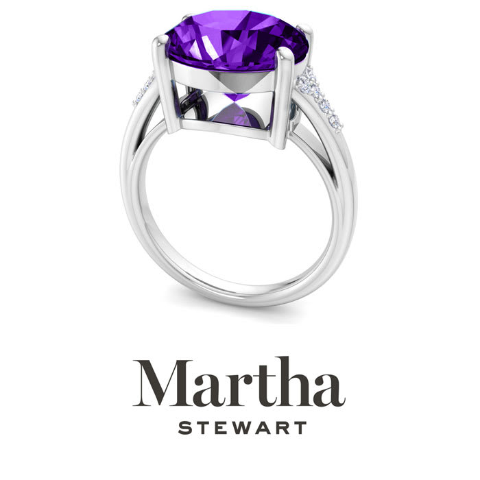 Martha Stewart 4 1/2 Carat Oval Shape Amethyst and Lab Grown Diamond Ring In Sterling Silver