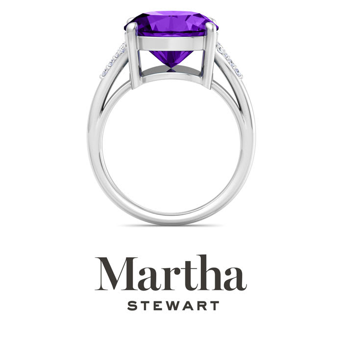 Martha Stewart 4 1/2 Carat Oval Shape Amethyst and Lab Grown Diamond Ring In Sterling Silver