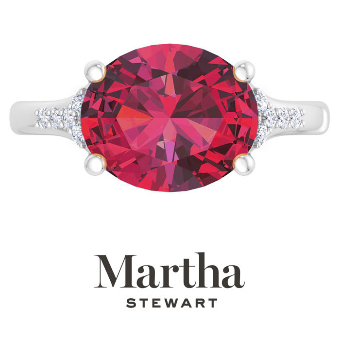Martha Stewart 4 1/2 Carat Oval Shape Ruby and Lab Grown Diamond Ring In Sterling Silver