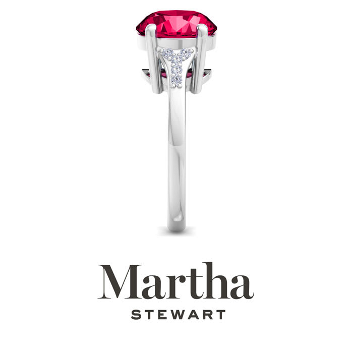 Martha Stewart 4 1/2 Carat Oval Shape Ruby and Lab Grown Diamond Ring In Sterling Silver