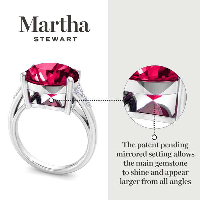 Martha Stewart 4 1/2 Carat Oval Shape Ruby and Lab Grown Diamond Ring In Sterling Silver