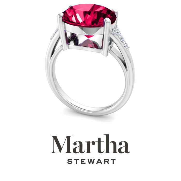 Martha Stewart 4 1/2 Carat Oval Shape Ruby and Lab Grown Diamond Ring In Sterling Silver