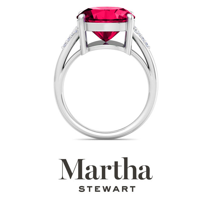Martha Stewart 4 1/2 Carat Oval Shape Ruby and Lab Grown Diamond Ring In Sterling Silver