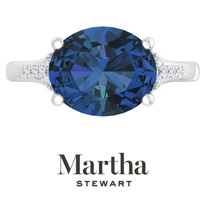 Martha Stewart 4 1/2 Carat Oval Shape Sapphire and Lab Grown Diamond Ring In Sterling Silver