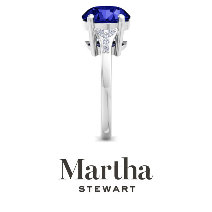 Martha Stewart 4 1/2 Carat Oval Shape Sapphire and Lab Grown Diamond Ring In Sterling Silver