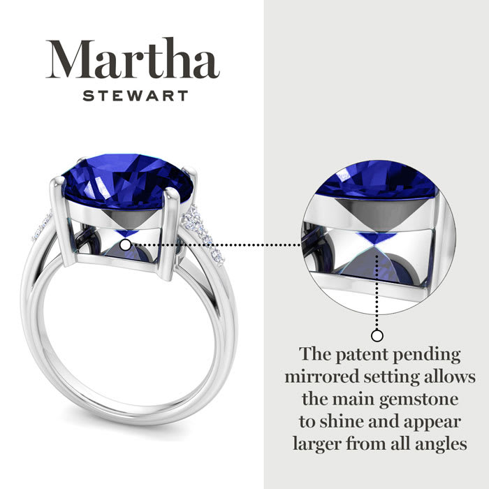 Martha Stewart 4 1/2 Carat Oval Shape Sapphire and Lab Grown Diamond Ring In Sterling Silver