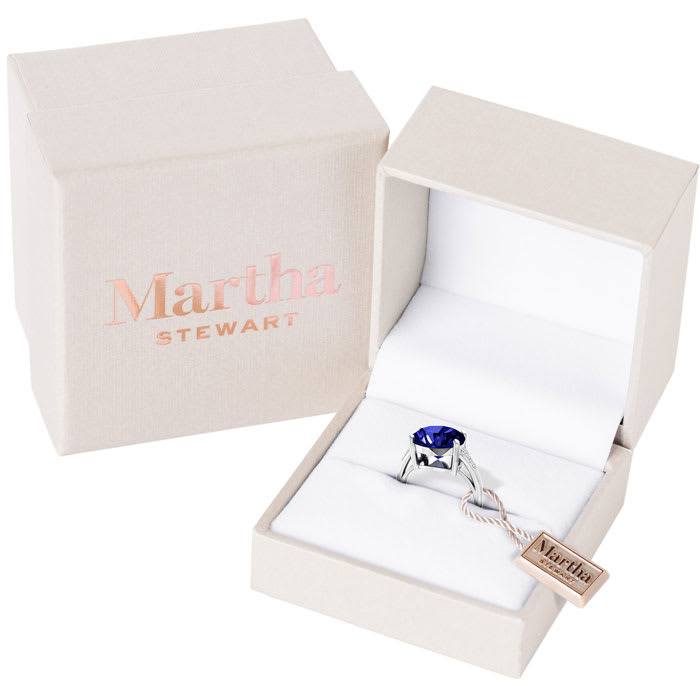 Martha Stewart 4 1/2 Carat Oval Shape Sapphire and Lab Grown Diamond Ring In Sterling Silver