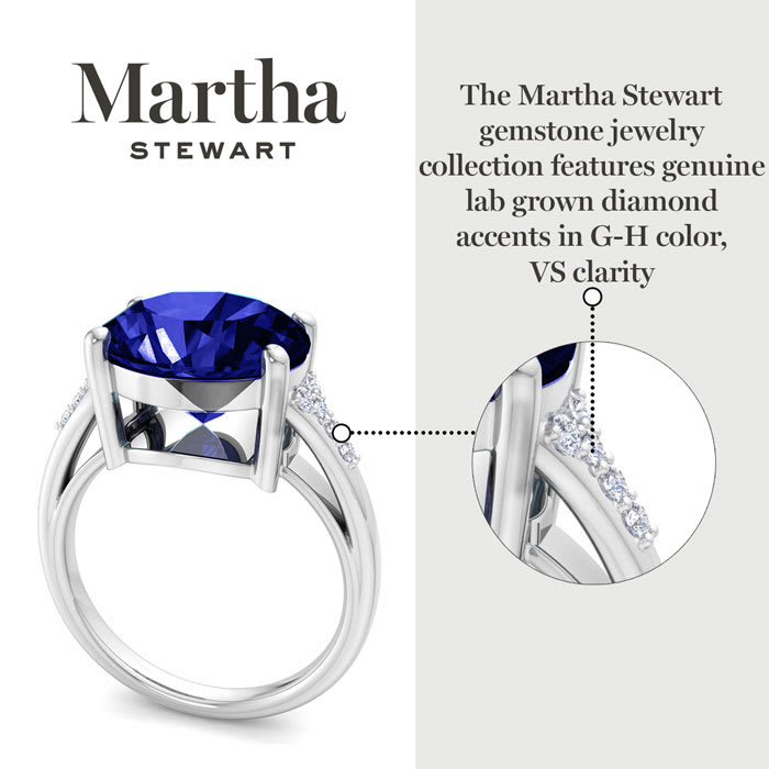 Martha Stewart 4 1/2 Carat Oval Shape Sapphire and Lab Grown Diamond Ring In Sterling Silver