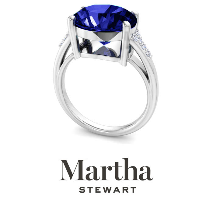 Martha Stewart 4 1/2 Carat Oval Shape Sapphire and Lab Grown Diamond Ring In Sterling Silver