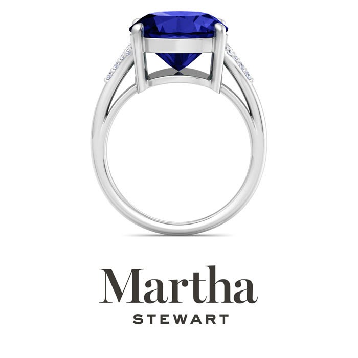 Martha Stewart 4 1/2 Carat Oval Shape Sapphire and Lab Grown Diamond Ring In Sterling Silver