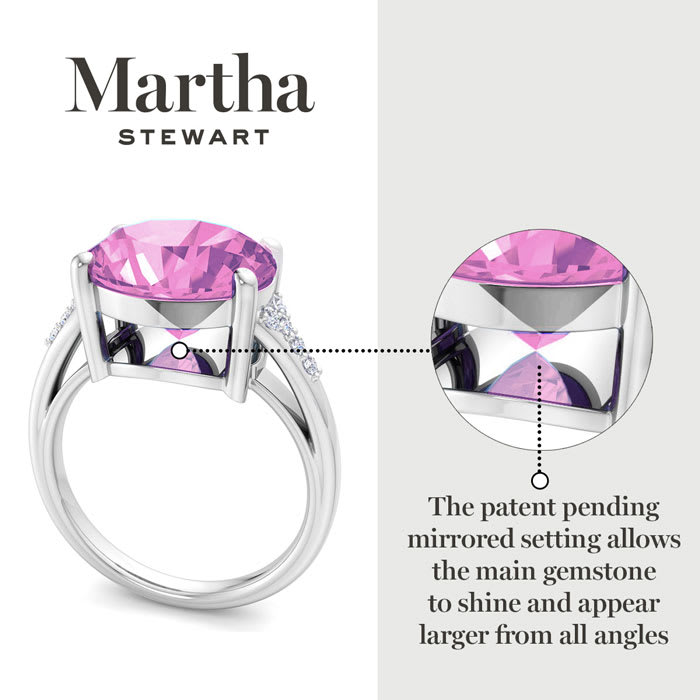 Martha Stewart 4 1/2 Carat Oval Shape Pink Sapphire and Lab Grown Diamond Ring In Sterling Silver