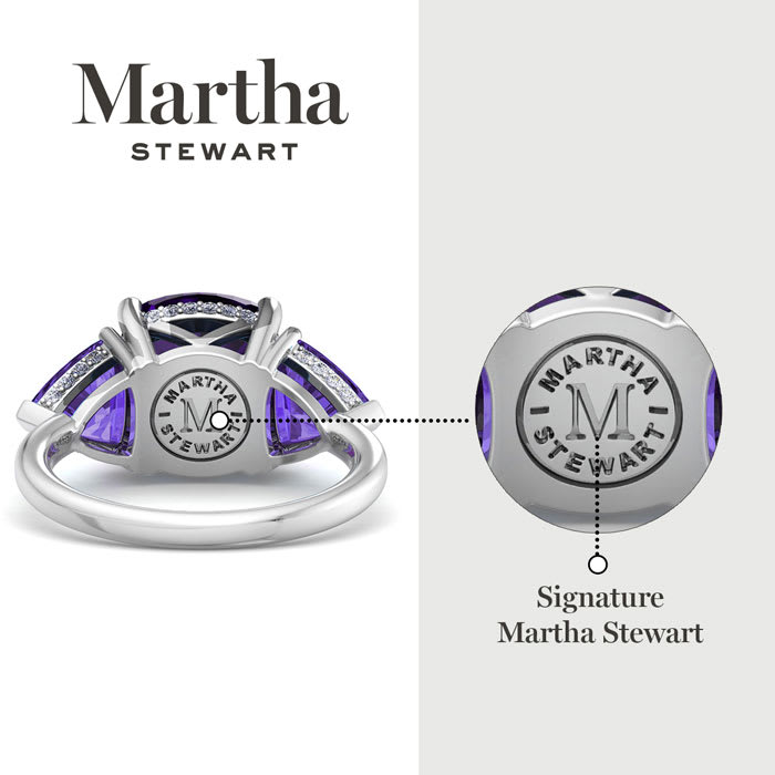 Martha Stewart 8 Carat Cushion Amethyst and Lab Grown Diamond Three Stone Plus Ring In Sterling Silver