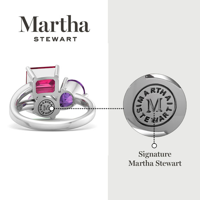 Martha Stewart 3 3/4 Carat Pink Sapphire, Amethyst and Ruby Three Stone Cluster Ring In Sterling Silver