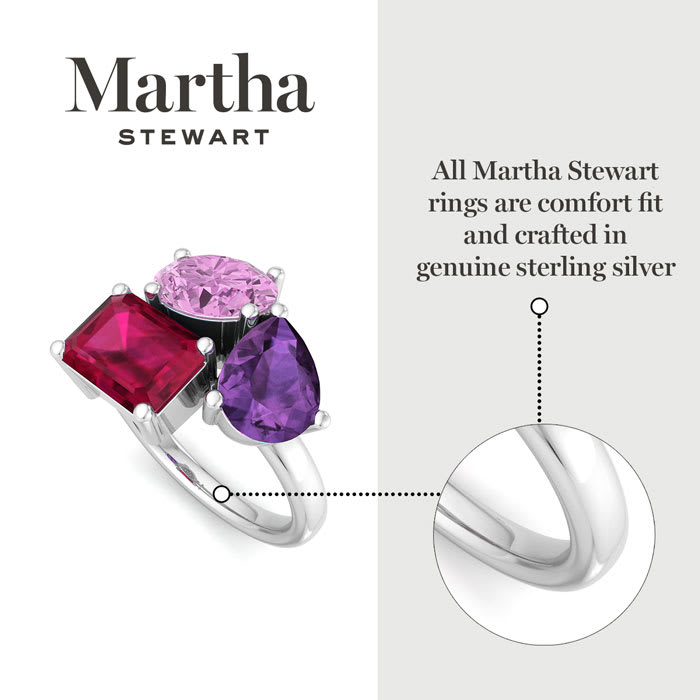 Martha Stewart 3 3/4 Carat Pink Sapphire, Amethyst and Ruby Three Stone Cluster Ring In Sterling Silver