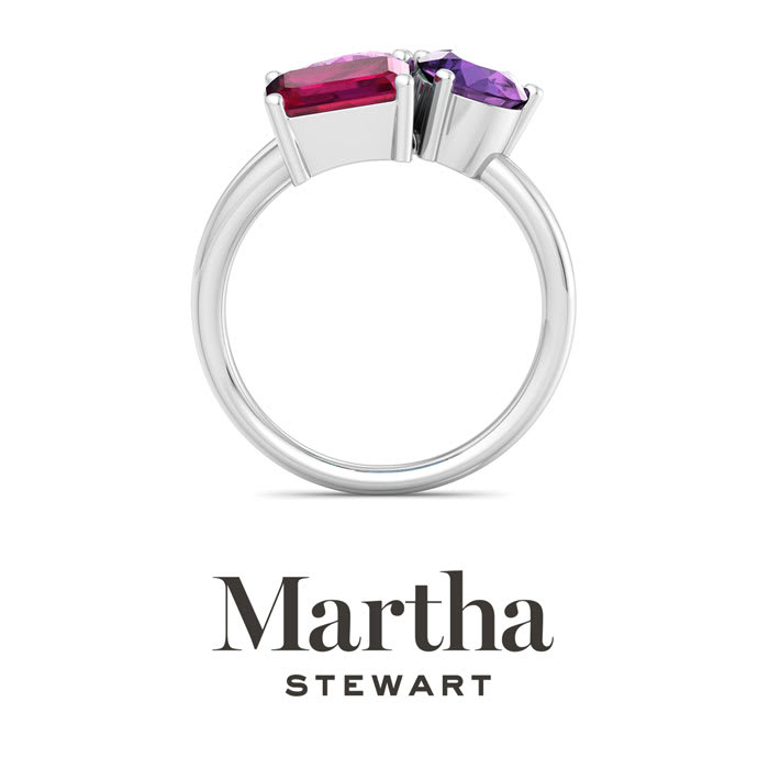 Martha Stewart 3 3/4 Carat Pink Sapphire, Amethyst and Ruby Three Stone Cluster Ring In Sterling Silver