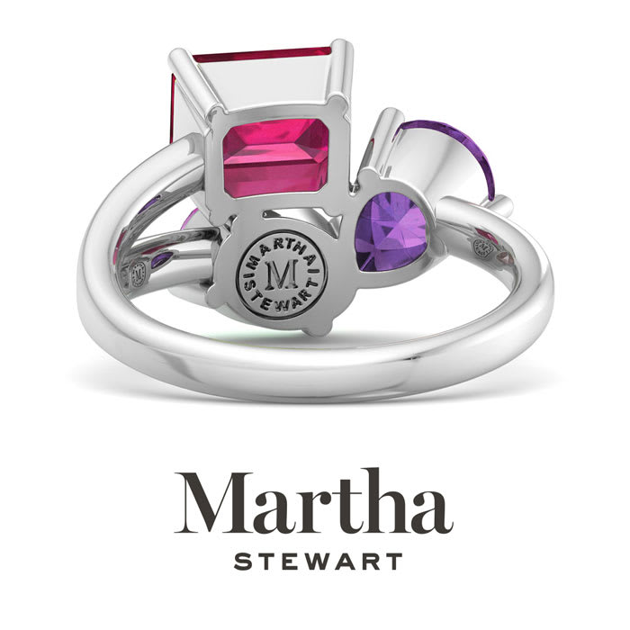 Martha Stewart 3 3/4 Carat Pink Sapphire, Amethyst and Ruby Three Stone Cluster Ring In Sterling Silver