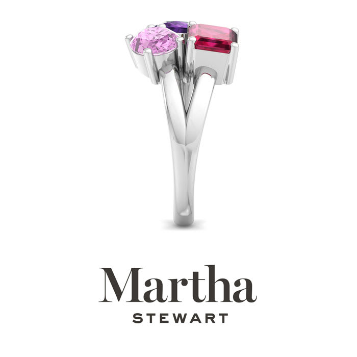 Martha Stewart 3 3/4 Carat Pink Sapphire, Amethyst and Ruby Three Stone Cluster Ring In Sterling Silver