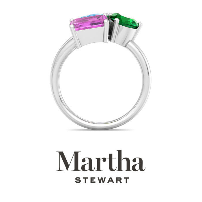 Martha Stewart 3 3/4 Carat Blue Topaz, Emerald and Pink Sapphire Three Stone Cluster Ring In Sterling Silver