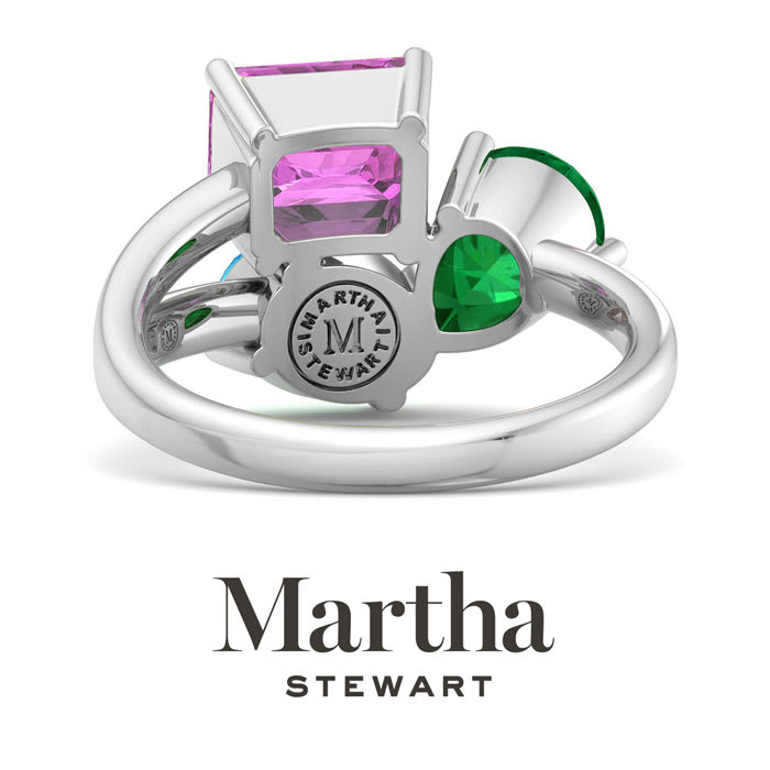 Martha Stewart 3 3/4 Carat Blue Topaz, Emerald and Pink Sapphire Three Stone Cluster Ring In Sterling Silver