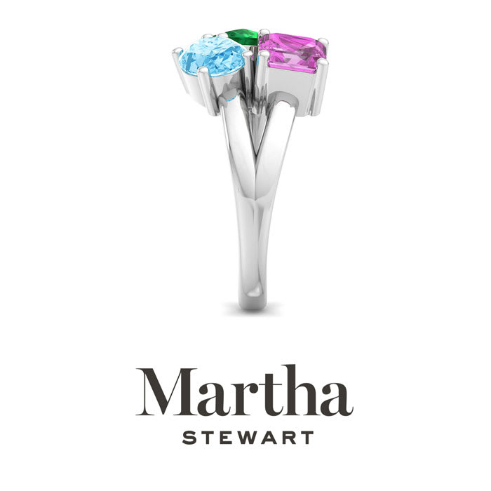 Martha Stewart 3 3/4 Carat Blue Topaz, Emerald and Pink Sapphire Three Stone Cluster Ring In Sterling Silver