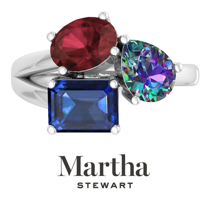 Martha Stewart 3 3/4 Carat Garnet, Mystic Quartz and Sapphire Three Stone Cluster Ring In Sterling Silver