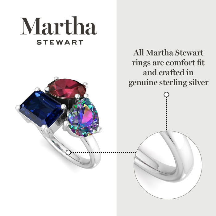 Martha Stewart 3 3/4 Carat Garnet, Mystic Quartz and Sapphire Three Stone Cluster Ring In Sterling Silver